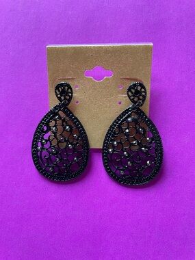 Black Filigree Teardrop Earrings - Women Jewelry